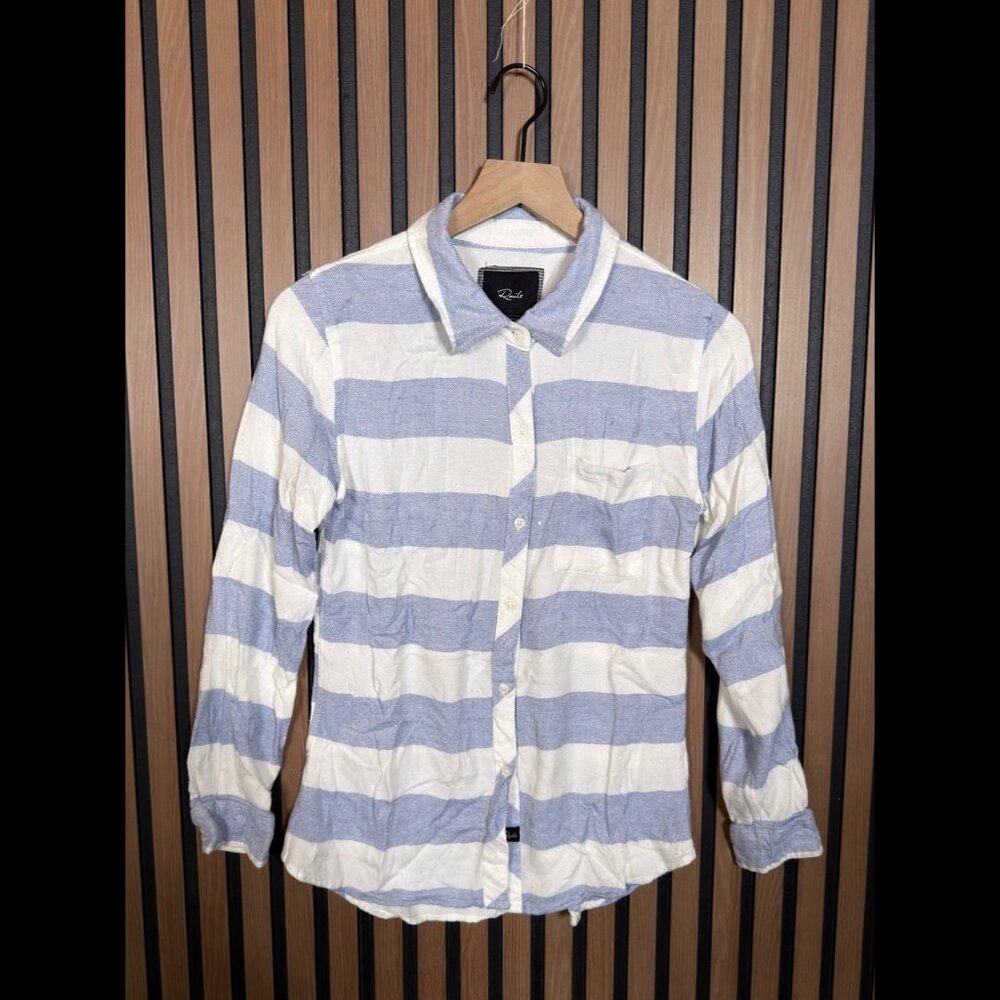 Rails Shirt XS Womens Blue Long Sleeve White Blue Soft Twill Front Pocket
